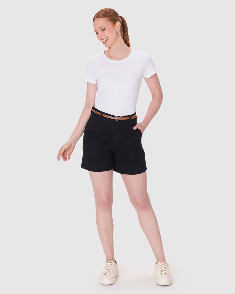 Shorts Alfaiataria Feminino Acompanha Cinto Em Sarja Com Elastano