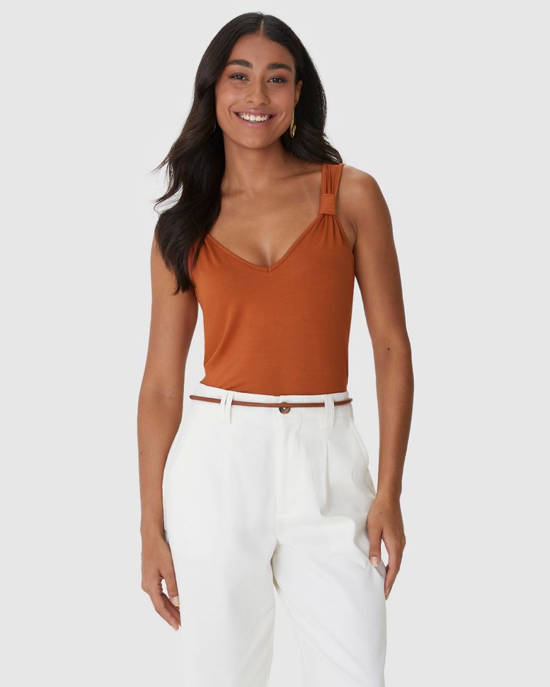 Regata Ampla Feminina Detalhe Alça Em Malha Viscose Stretch