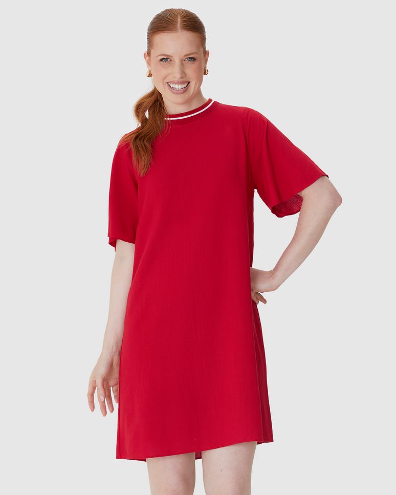 Vestido Amplo Feminino Decote Retilínea Em Viscolinho Texturizado