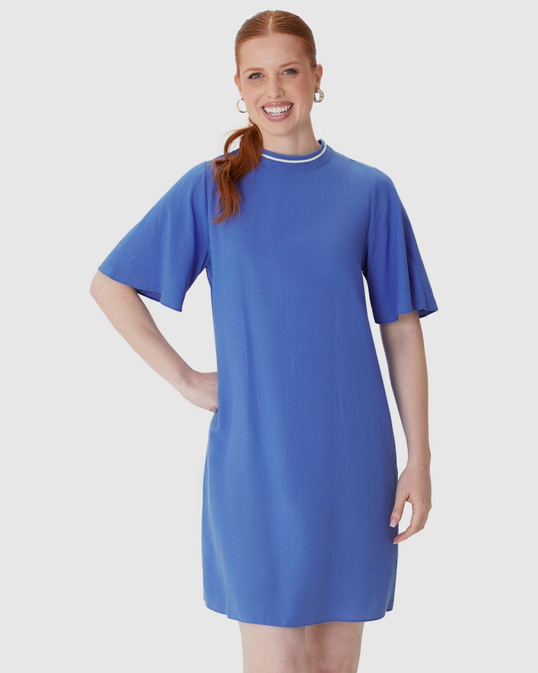 Vestido Amplo Feminino Decote Retilínea Em Viscolinho Texturizado