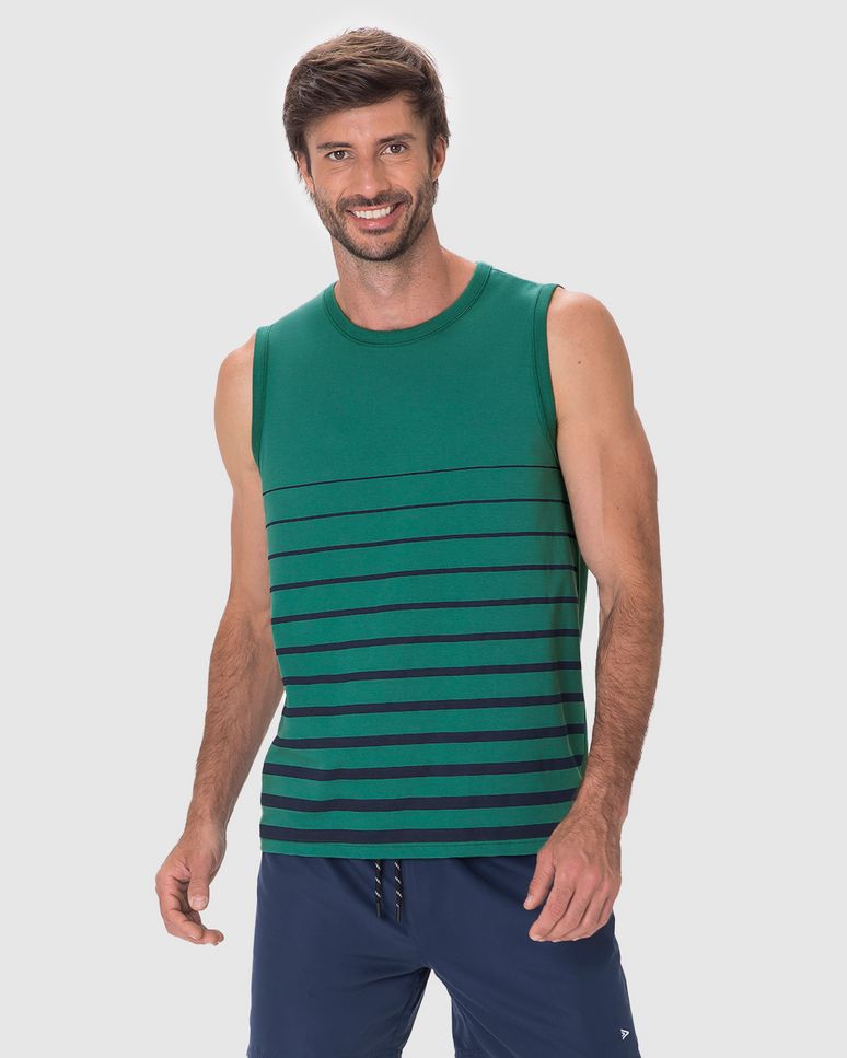 Regata Masculina Regular Estampa Frontal Listrada Em Algodão