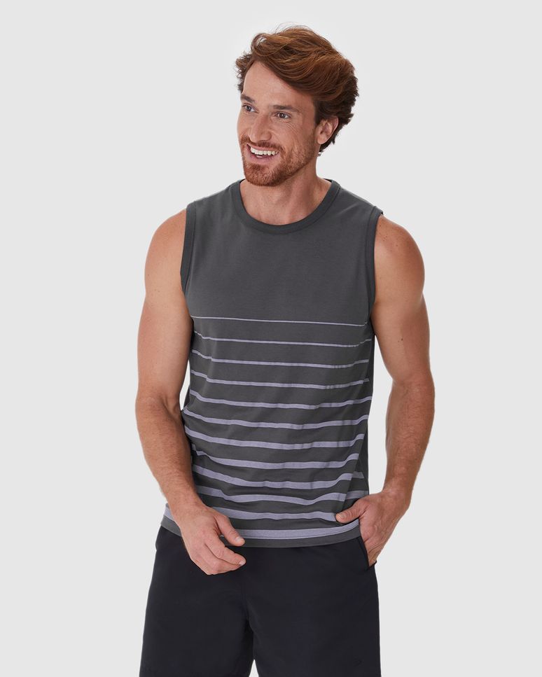 Regata Masculina Regular Estampa Frontal Listrada Em Algodão