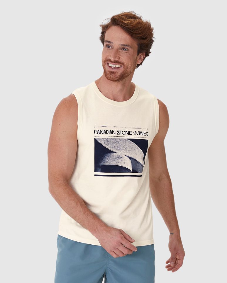 Regata Masculina Decote Redondo Alça Larga Estampa Frontal Em Algodão