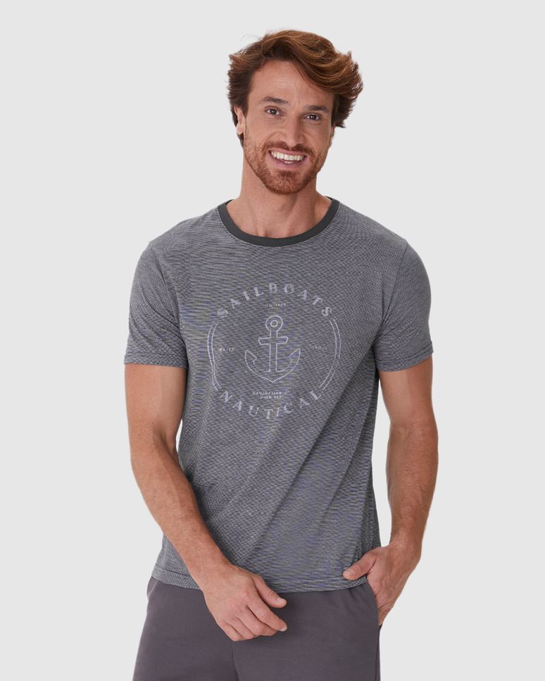 Camiseta Masculina Slim Sailboats Nautical Em Malha Fio A Fio