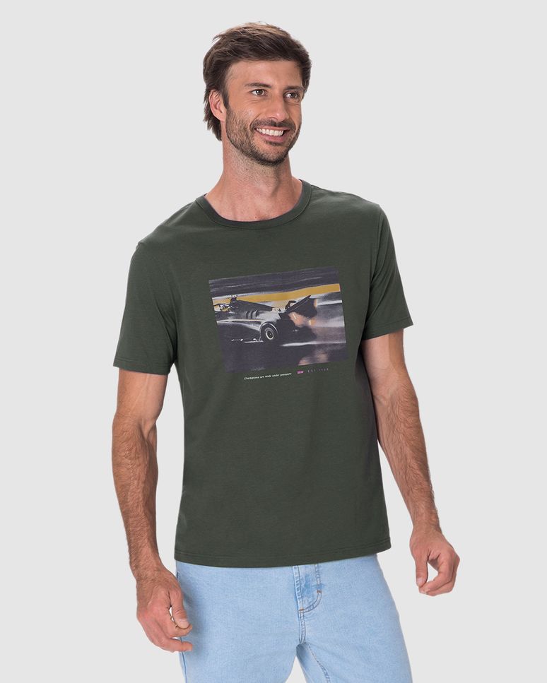 Camiseta Masculina Regular Estampada Em Algodão