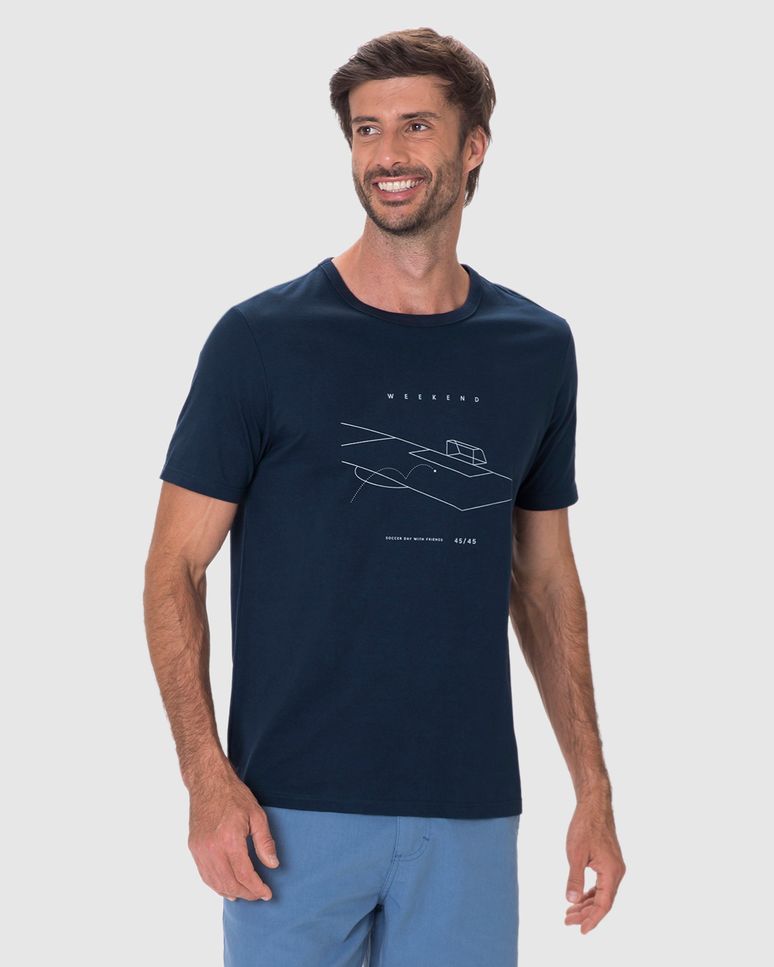 Camiseta Masculina Regular Estampada Em Algodão