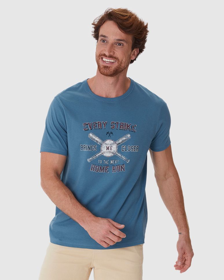 Camiseta Masculina Regular Estampada Em Algodão