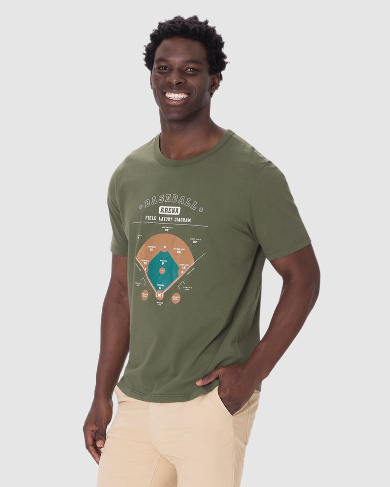 Camiseta Masculina Regular Estampada Em Algodão