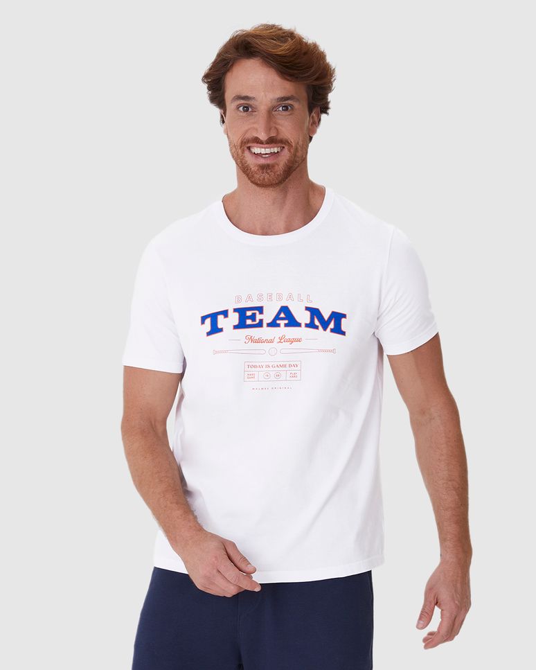Camiseta Masculina Regular Estampada Em Algodão