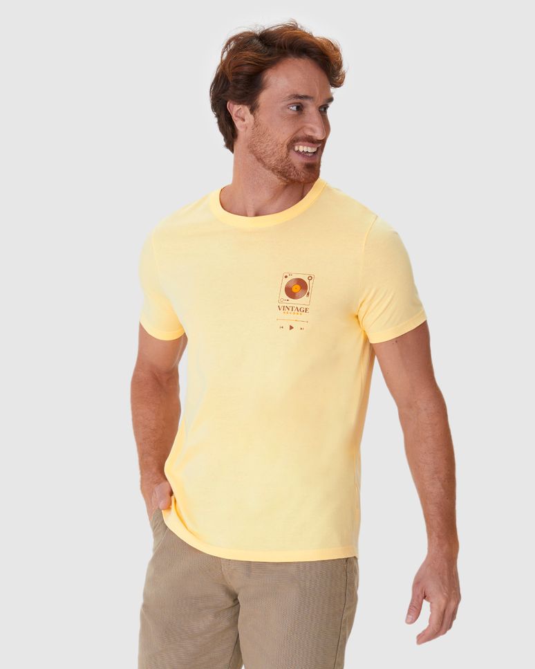 Camiseta Masculina Slim Estampa Peitoral Vintage Record Em Algodão