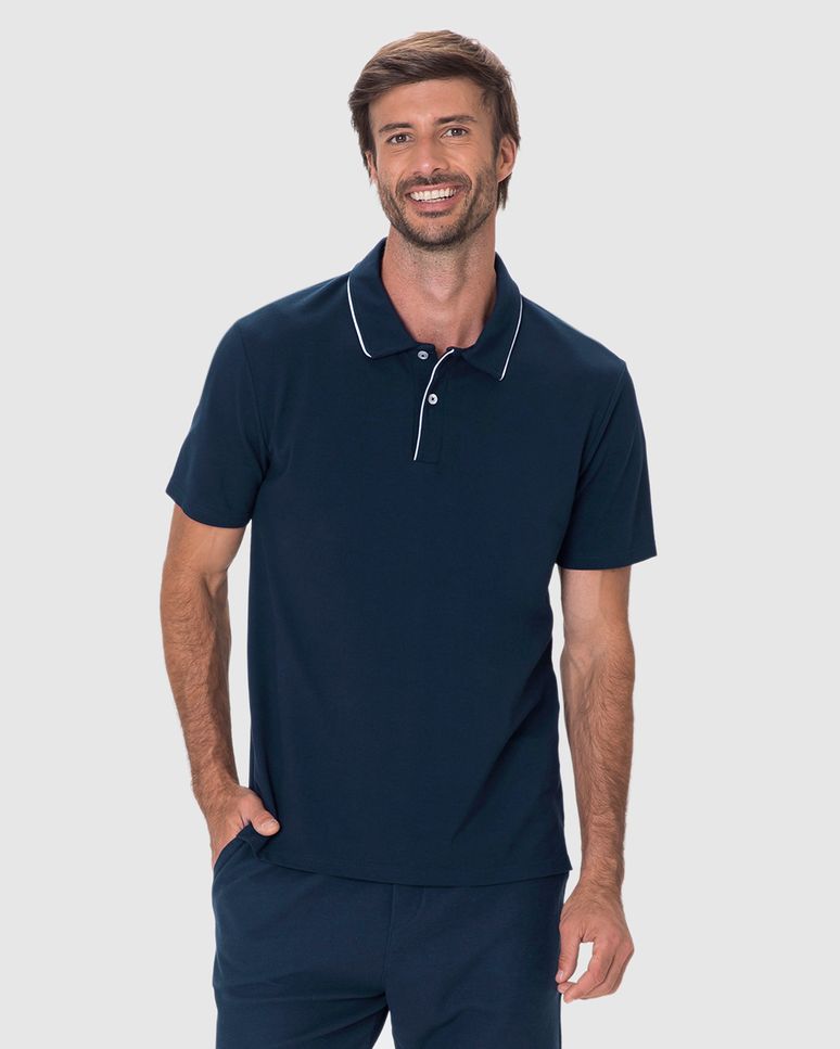 Camisa Polo Masculina Abertura Barra Lateral Em Piquet Premium