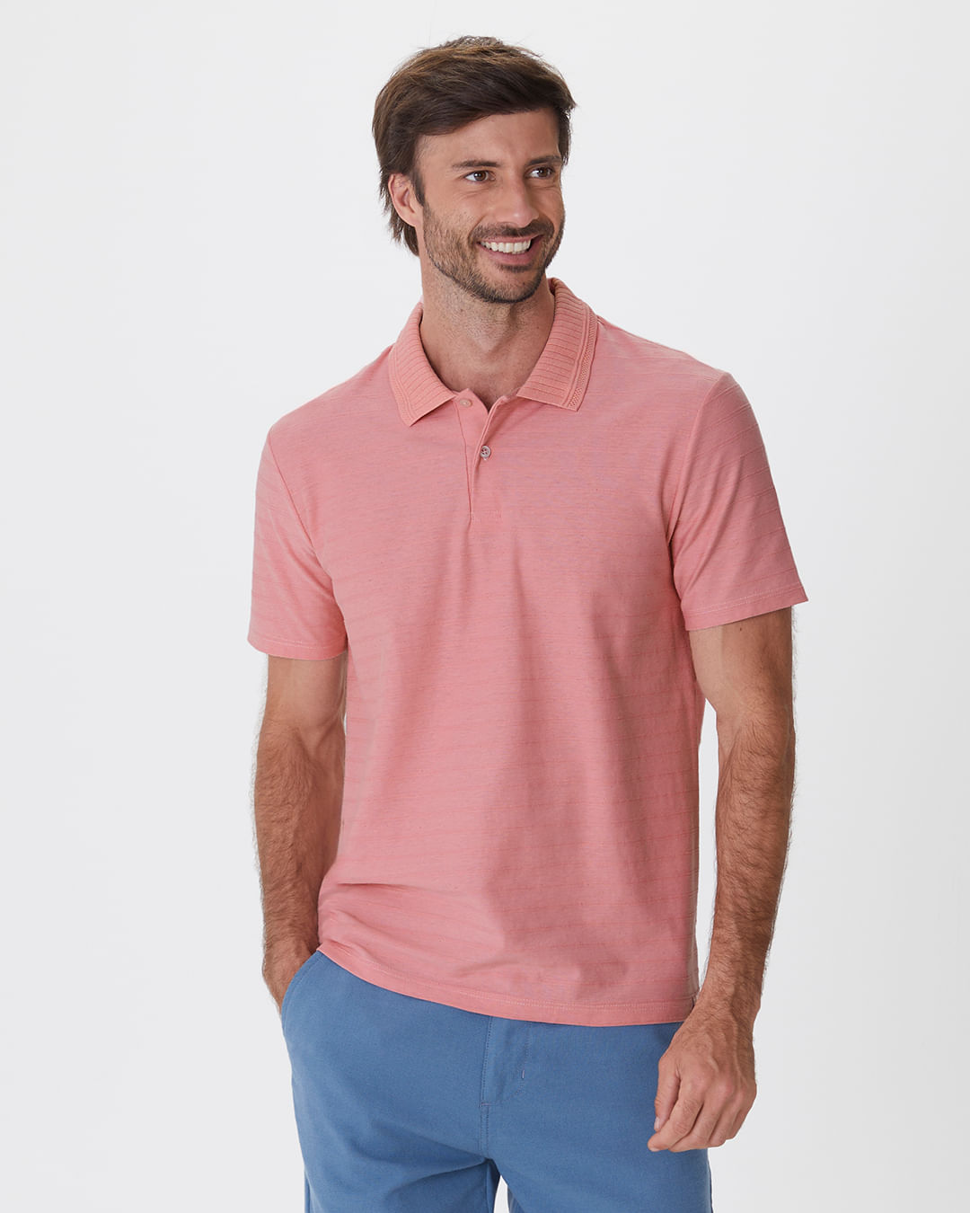 Camisa Polo Masculina Regular Em Malha Linho Texturizada ROSA - Malwee