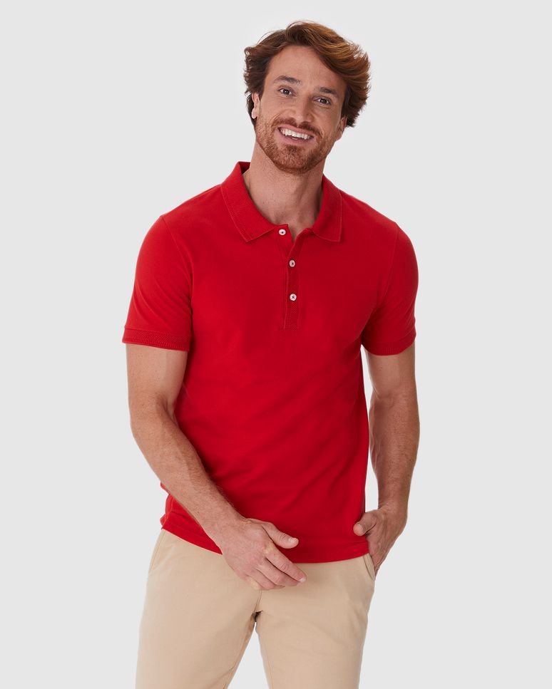 Camisa Polo Masculina Slim Peitilho E Manga Curta Em Piquet Premium