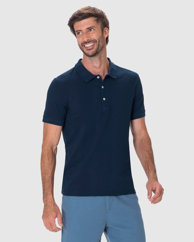 Camisa Polo Masculina Slim Peitilho E Manga Curta Em Piquet Premium