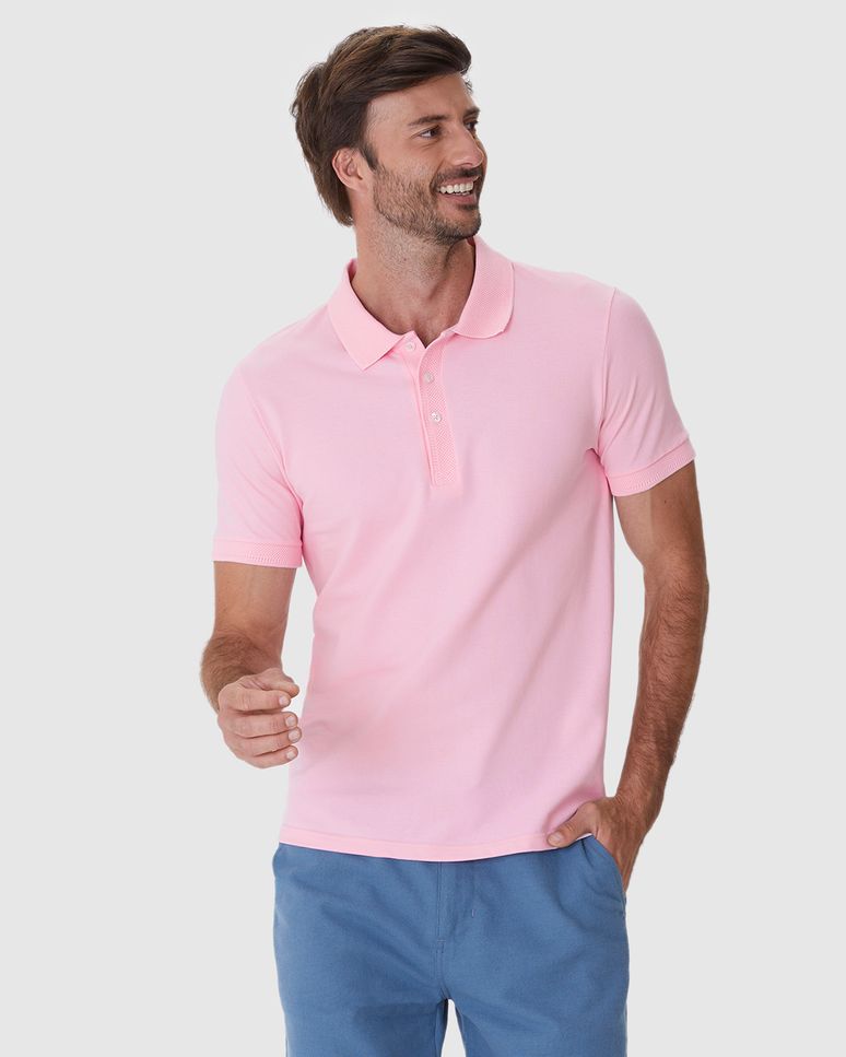 Camisa Polo Masculina Slim Peitilho E Manga Curta Em Piquet Premium