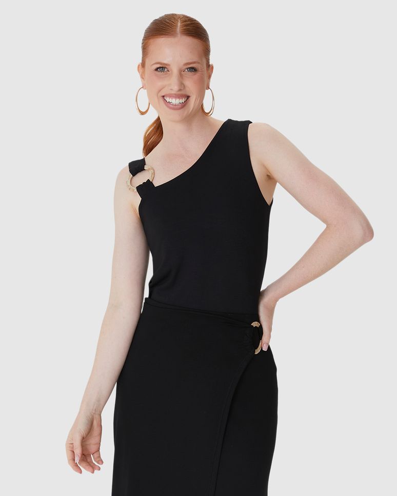 Blusa Feminina Assimétrica Alça Detalhe Com Argola Em Viscose Stretch