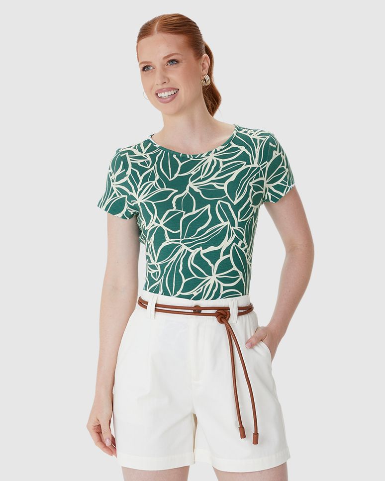 Blusa Justa Feminina Estampada Em Viscose Stretch