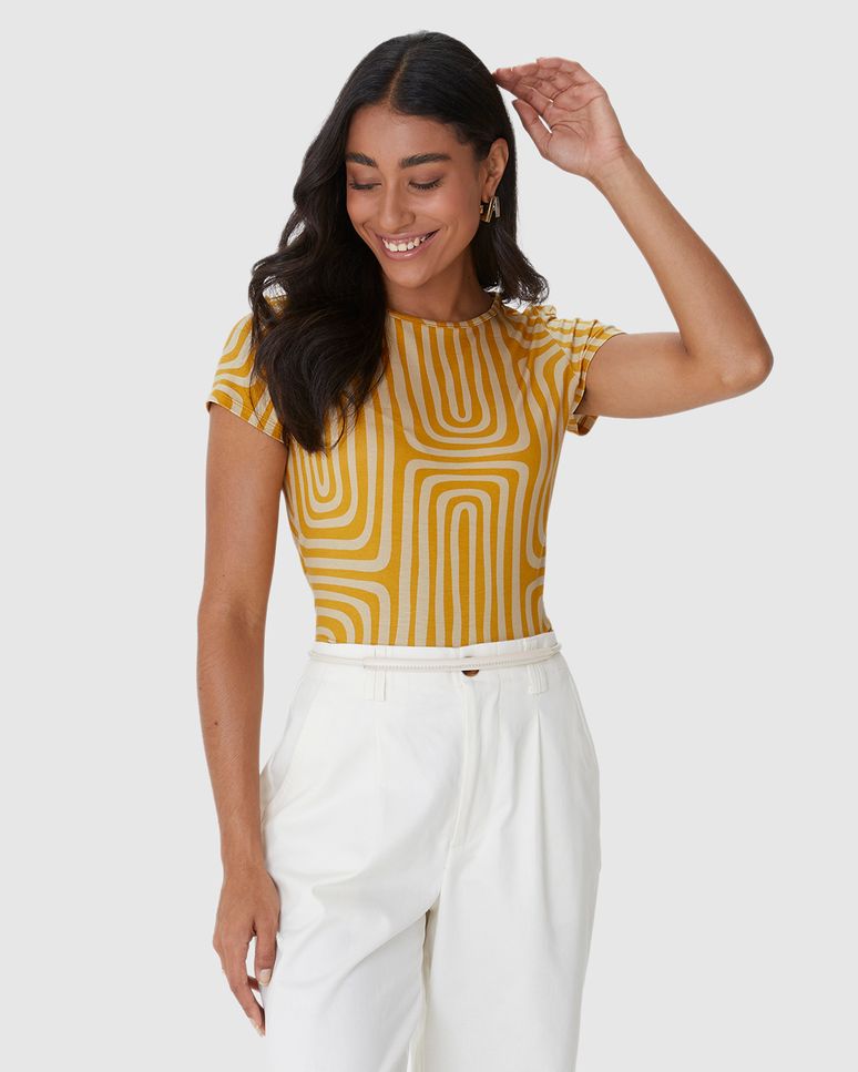 Blusa Justa Feminina Estampada Em Viscose Stretch