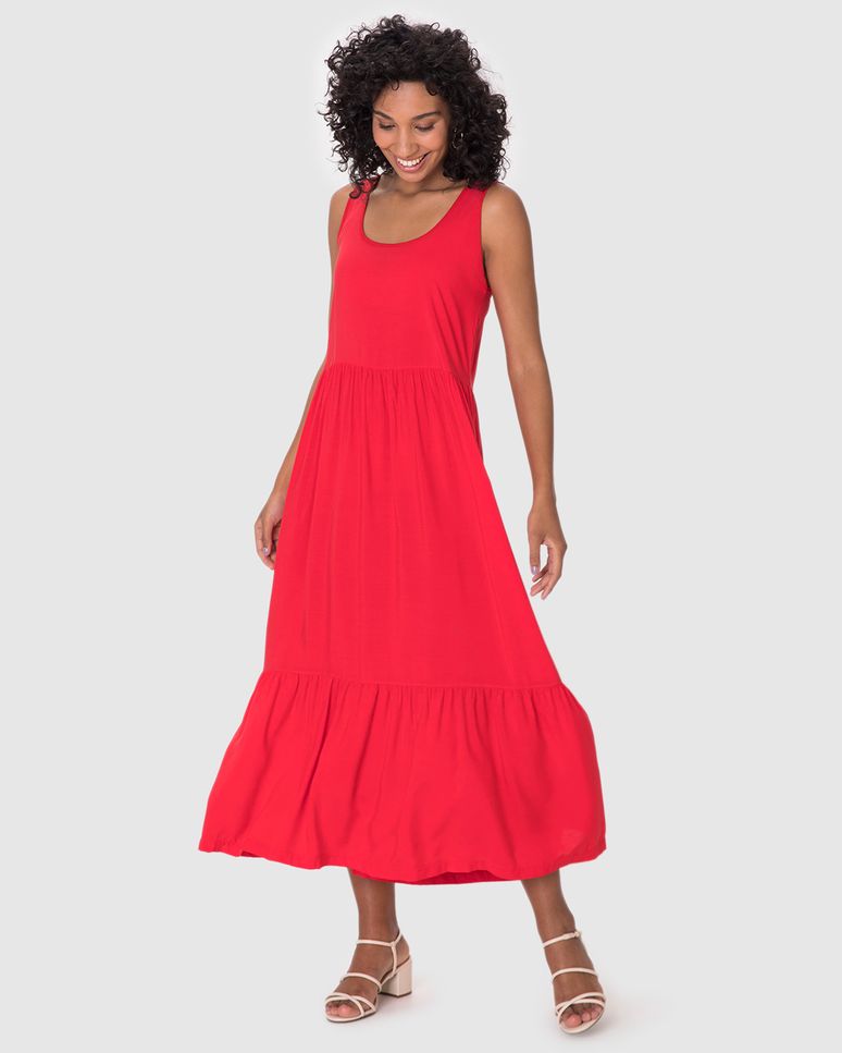 Vestido Midi Feminino Amplo Decote Quadrado Em Viscose