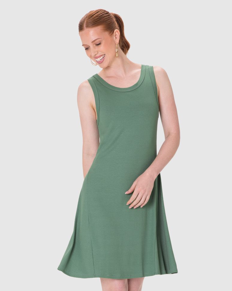 Vestido Feminino Evasê Sem Manga Em Malha Viscose Canelada