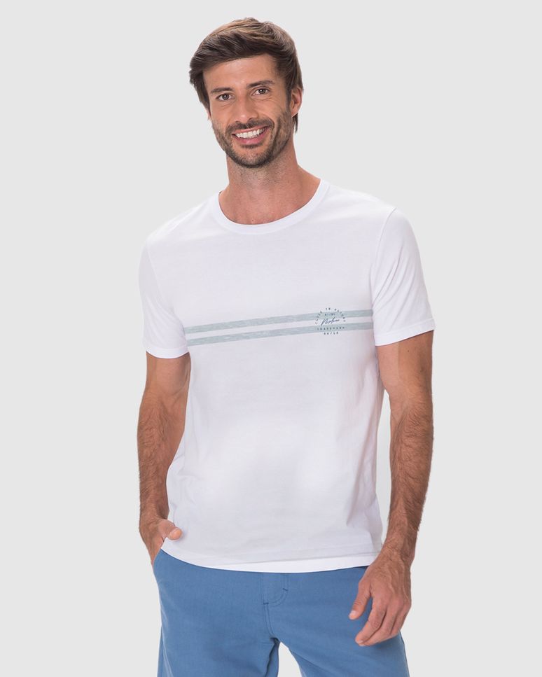 Camiseta Masculina Regular Estampa Listras Frontais Em Algodão