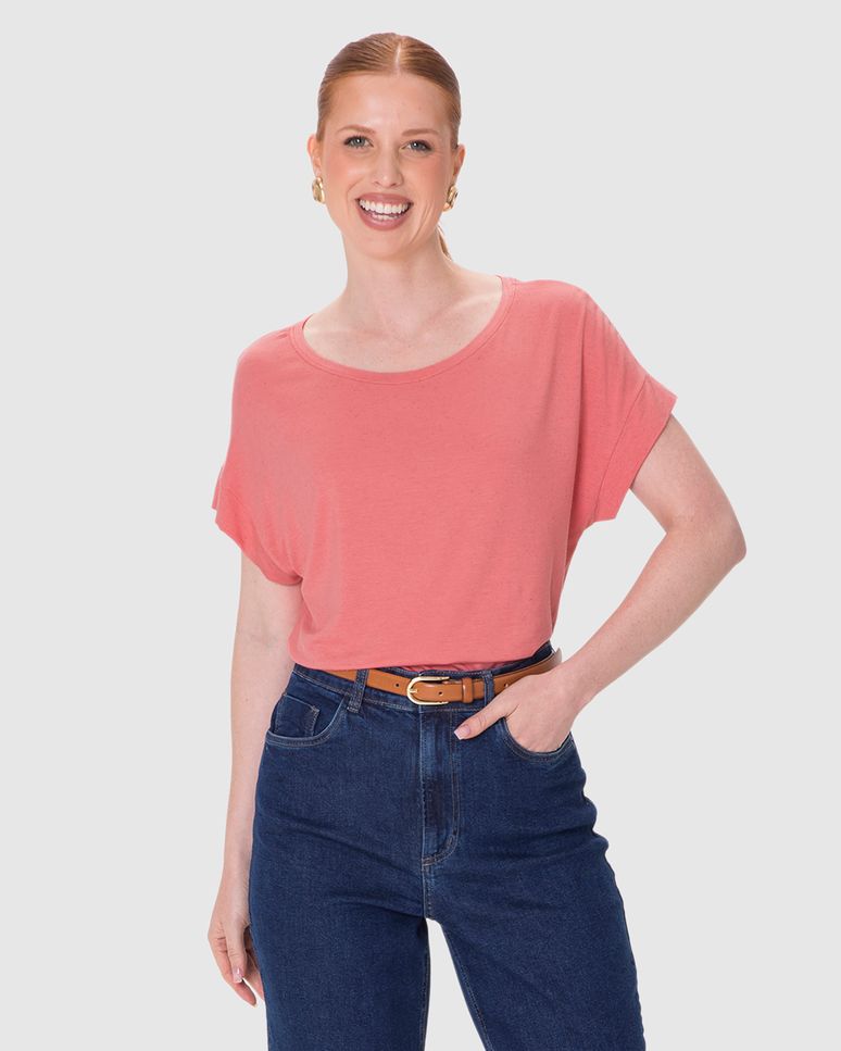 Blusa Ampla Feminina Manga Curta Em Malha Viscolinho Stretch