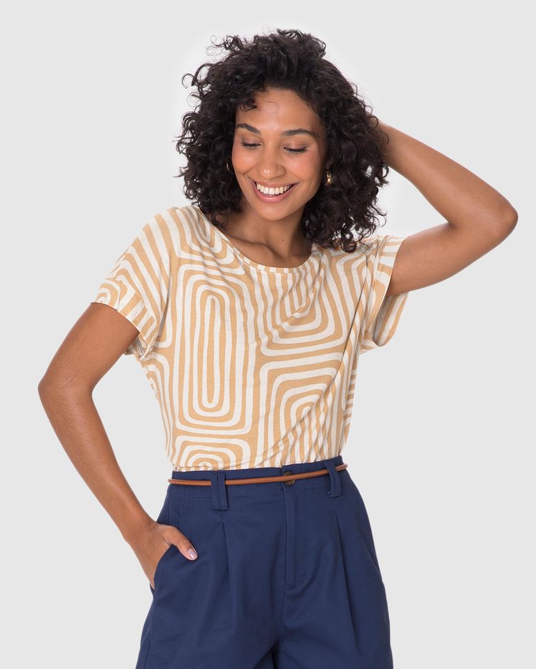 Blusa Ampla Feminina Manga Curta Em Malha Viscolinho Stretch