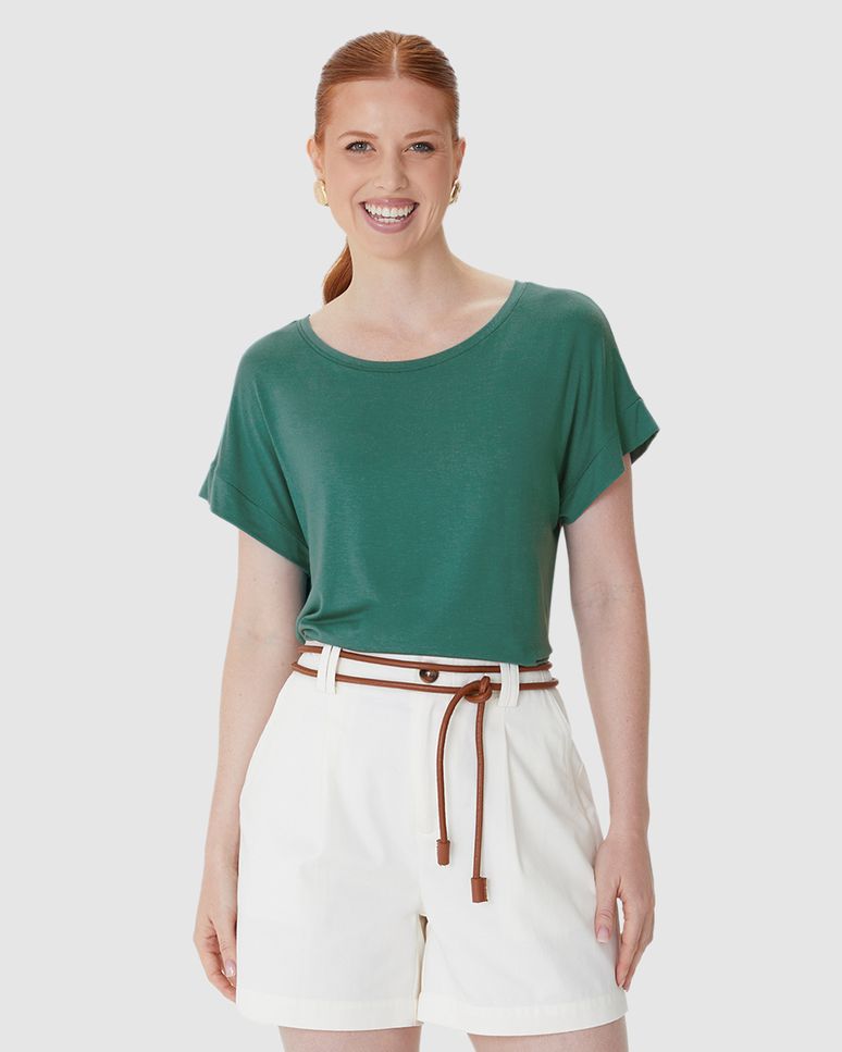 Blusa Ampla Feminina Manga Curta Em Malha Viscolinho Stretch