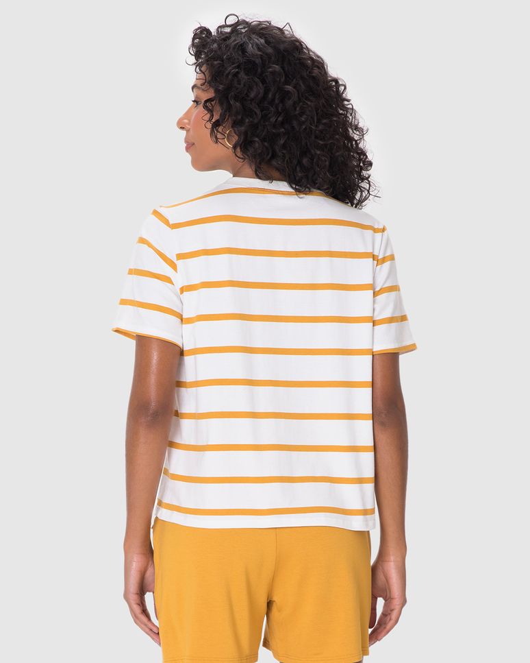 Camiseta Feminina Reta Manga Curta Em Malha Listrada