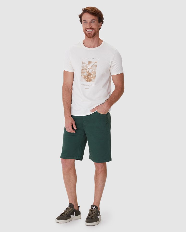 Bermuda Masculina Tradicional Bolso Funcional Em Sarja Com Elastano