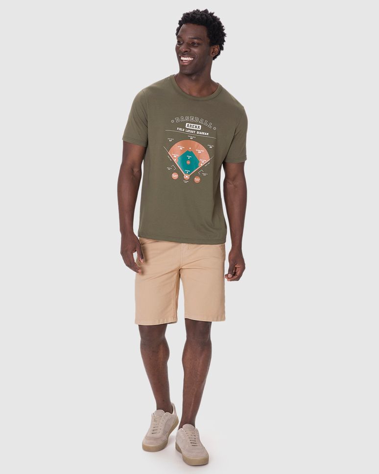 Bermuda Masculina Slim Cintura Média Bolso Funcional Em Sarja Com Elastano