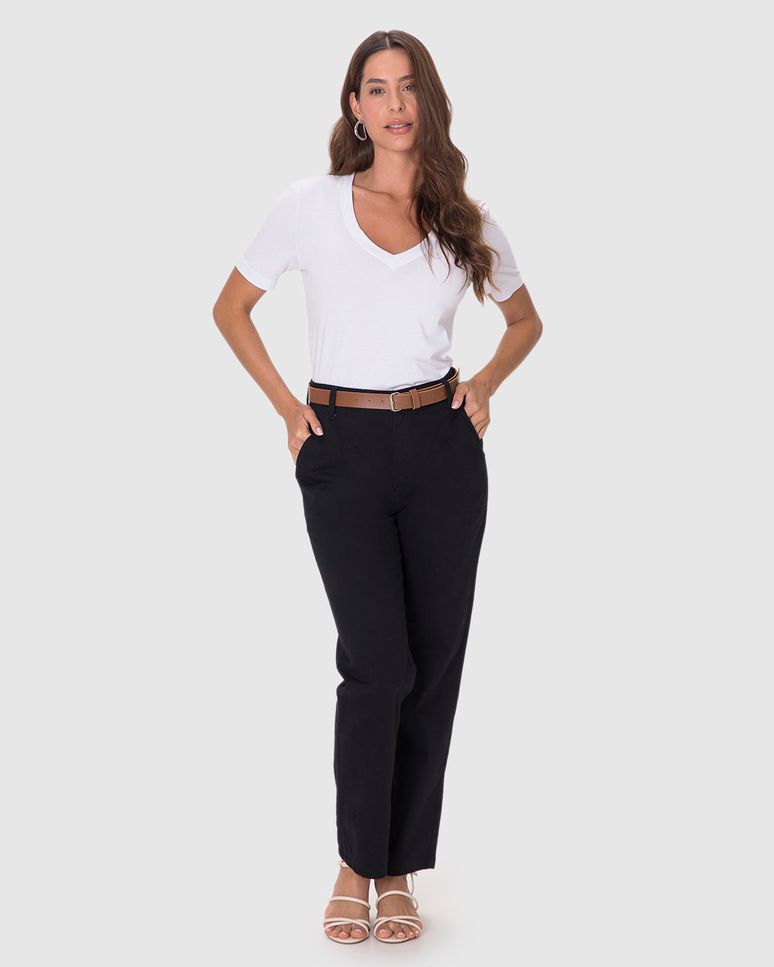 Calça Alfaiataria Feminina Acompanha Cinto Em Sarja Com Elastano