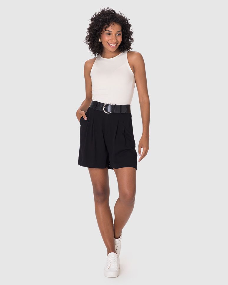 Shorts Alfaiataria Feminino Acompanha Cinto Em Viscose Sarjada