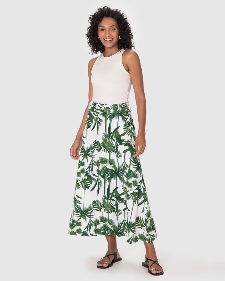 Saia Midi Feminina Acompanha Cinto Bolso Faca Em Viscolinho