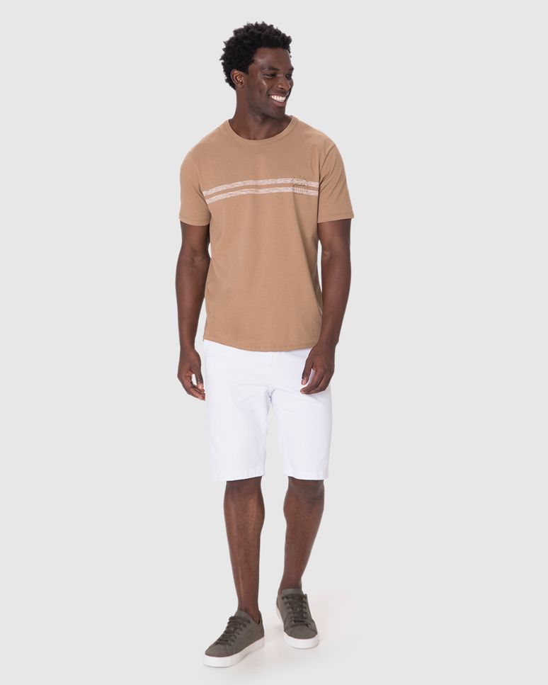 Bermuda Masculina Chino Cintura Média Bolso Funcional Em Sarja Stretch