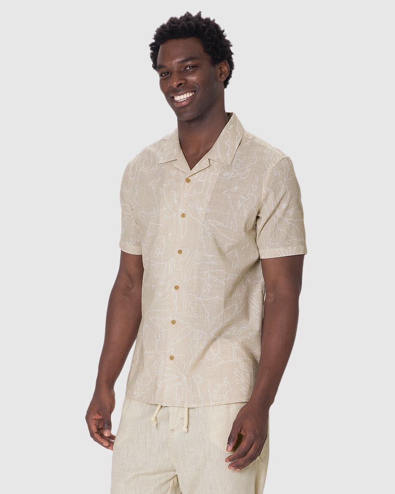 Camisa Masculina Estampa Bananeira Manga Curta Em Algodão