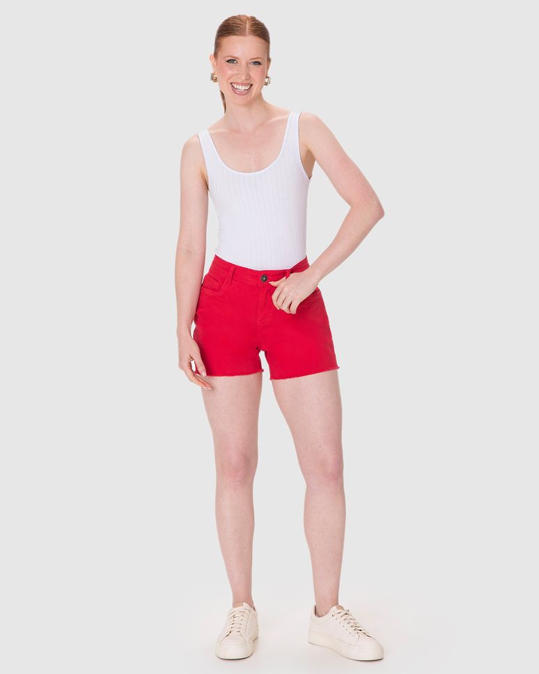 Shorts Feminino Comfort Barra Desfiada Em Sarja Com Elastano