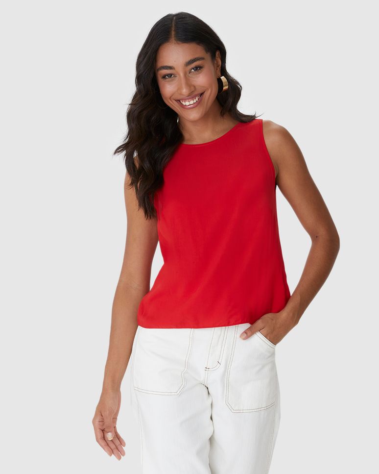 Regata Básica Feminina Long Cropped Alça Larga Em Viscose