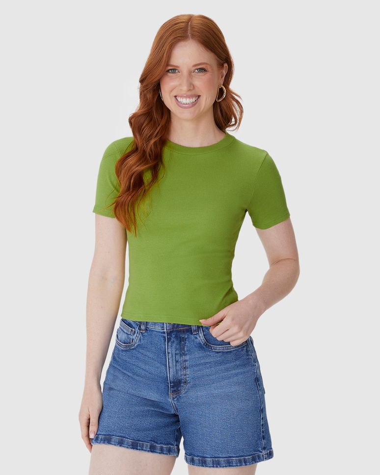 Blusa Básica Feminina Decote Redondo Em Ribana