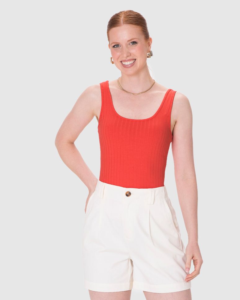 Regata Básica Feminina Decote U Em Canelado De Viscose