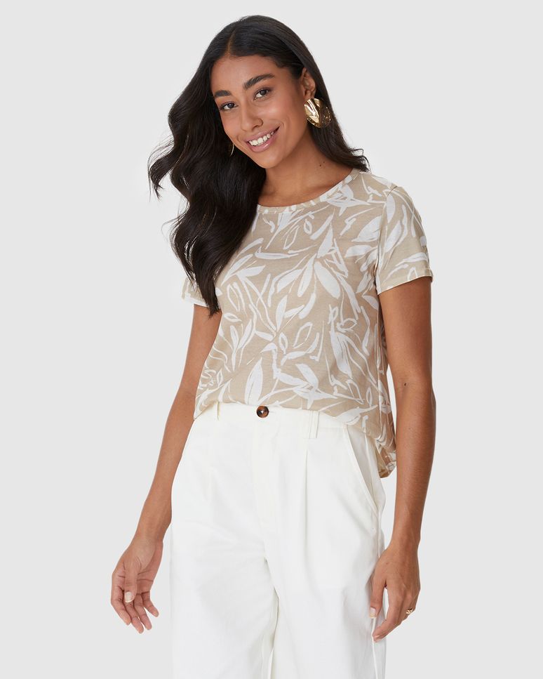 Blusa Feminina Decote Redondo Estampada Em Algodão