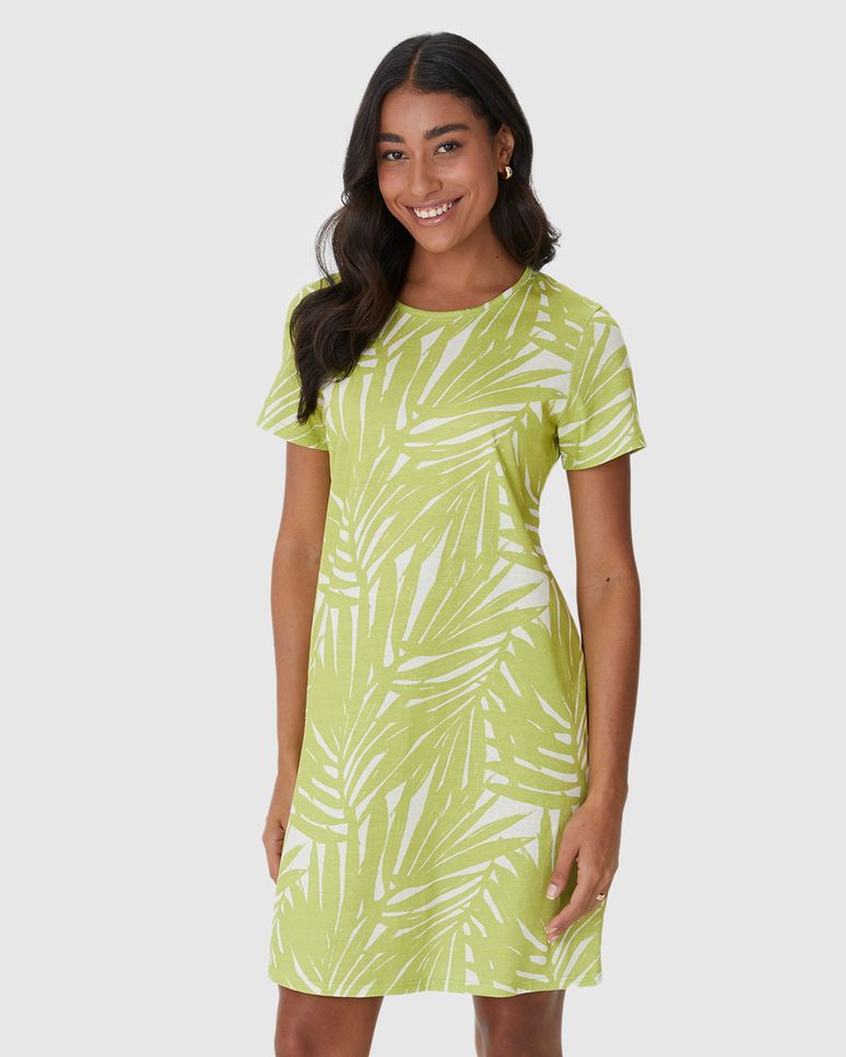 Vestido Feminino Estampado Com Decote Redondo Em Algodão