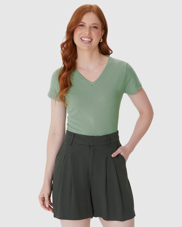 Blusa Básica Feminina Decote V Em Algodão