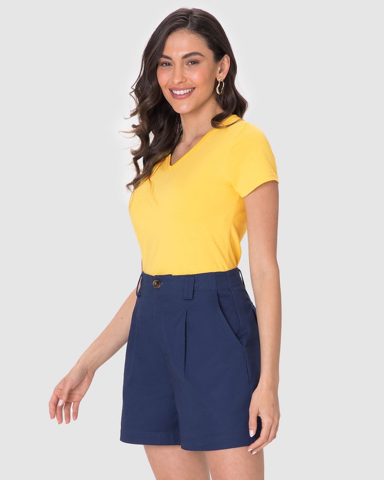 Blusa Básica Feminina Decote V Em Algodão