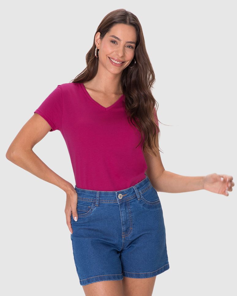 Blusa Básica Feminina Decote V Em Algodão