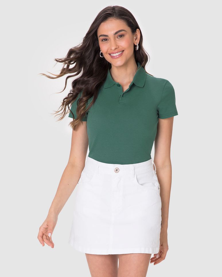 Blusa Polo Básica Feminina Com Peitilho Em Piquet Stretch