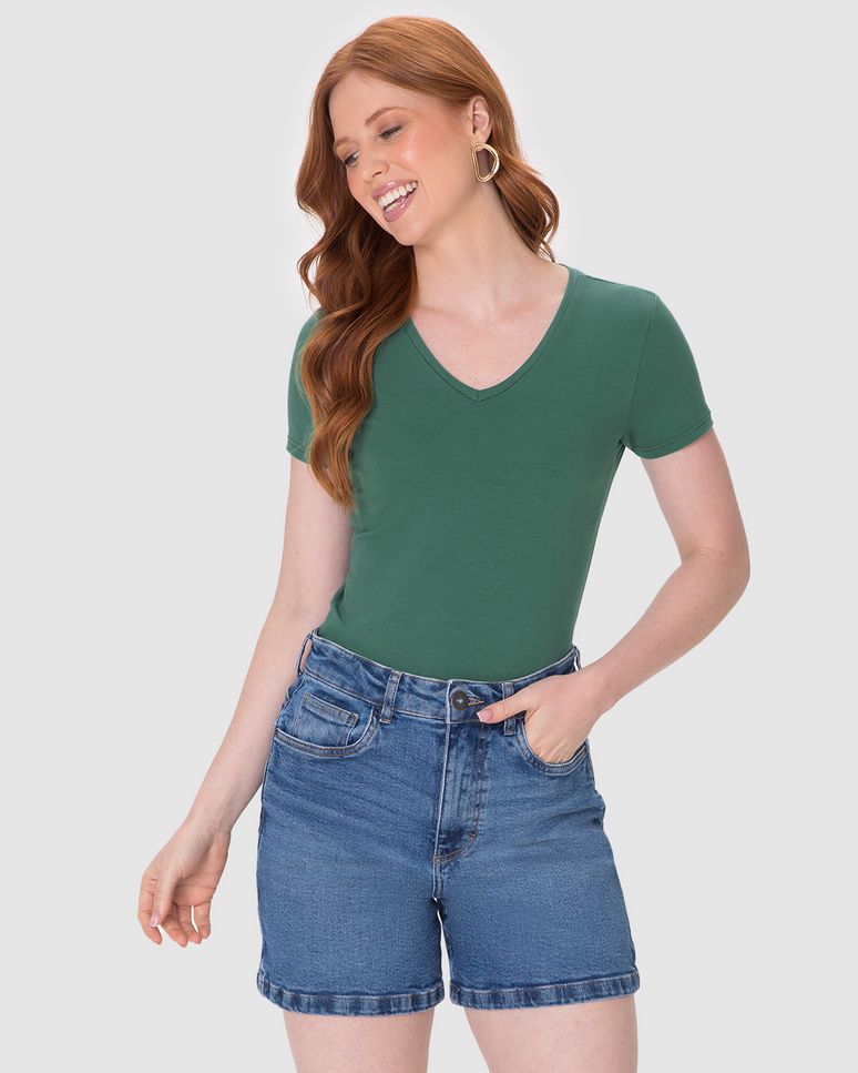 Blusa Básica Feminina Decote V Em Algodão