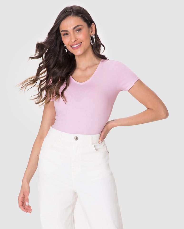 Blusa Básica Feminina Decote V Em Algodão