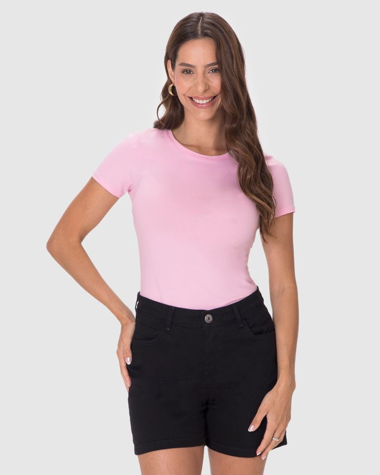 Blusa Básica Feminina Decote Redondo Em Algodão
