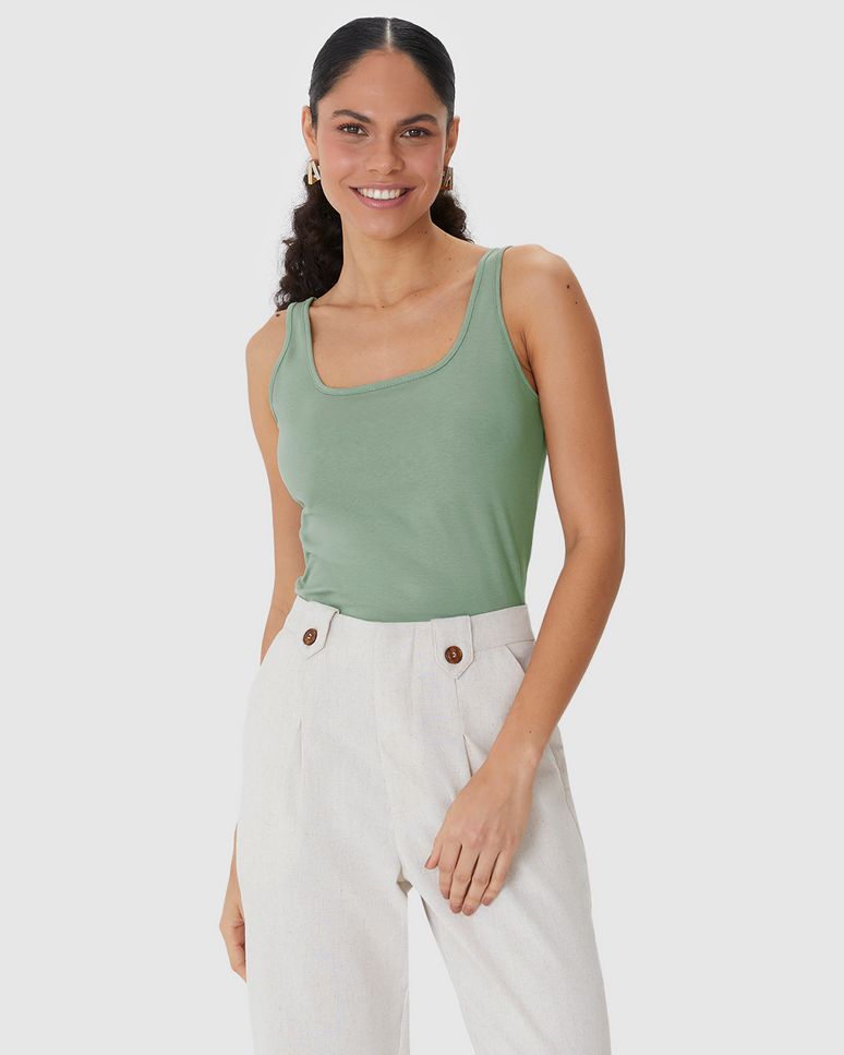 Regata Básica Feminina Decote U Em Algodão